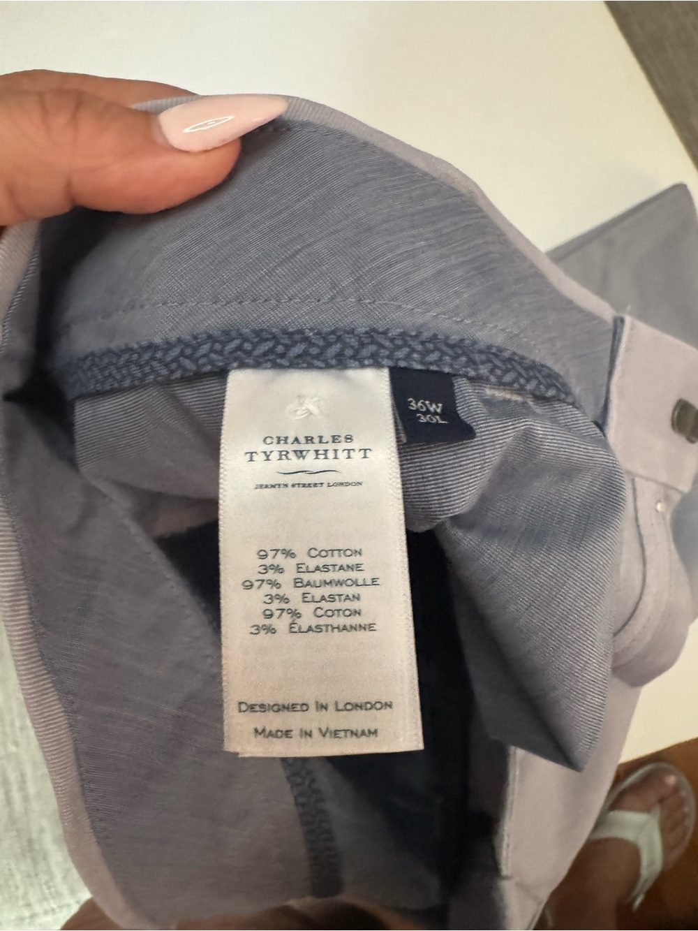 Charles Tyrwhitt Men's Flat-Front Chinos in Light Gray - Picture 6 of 6